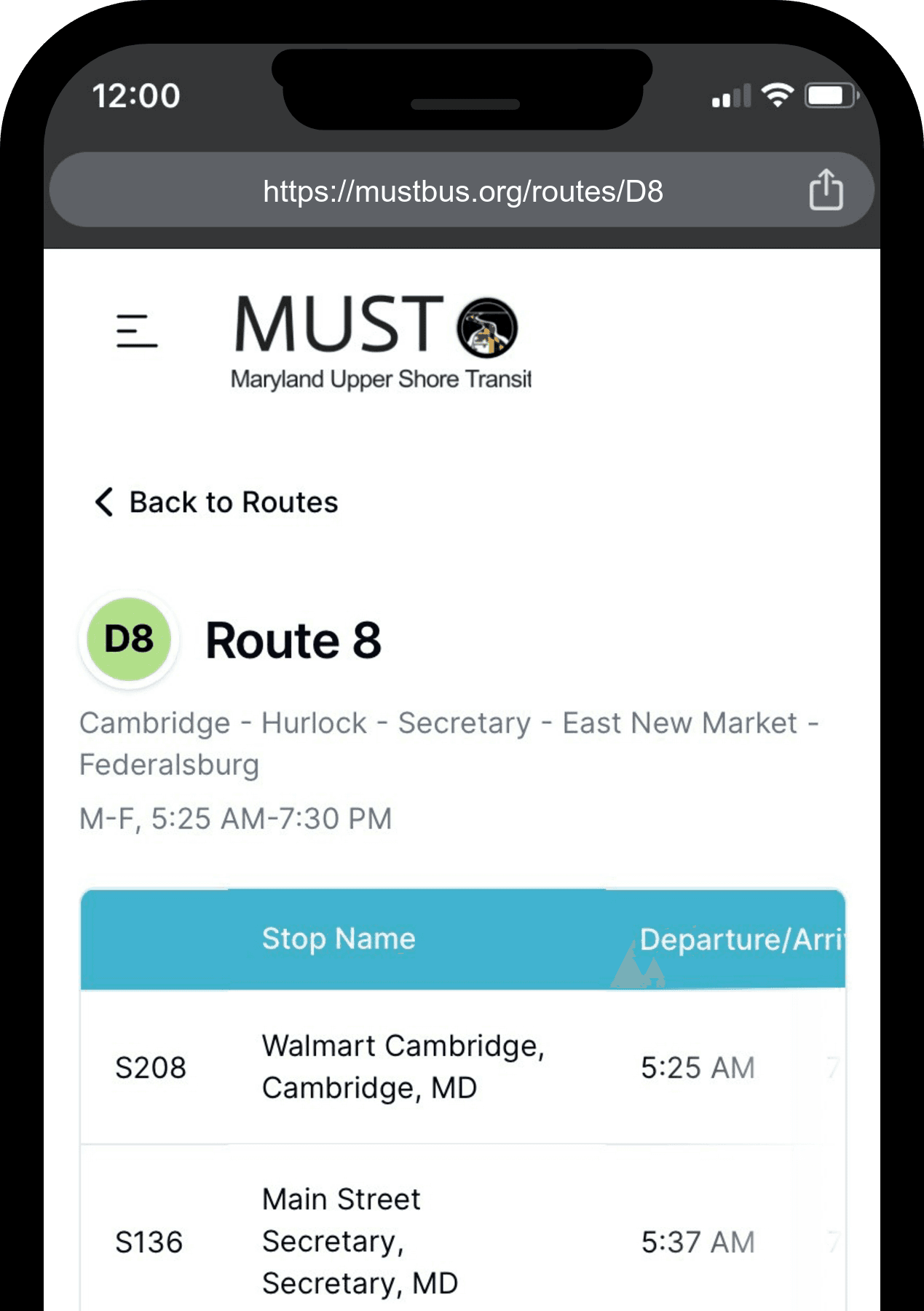 Sample of routes and schedules