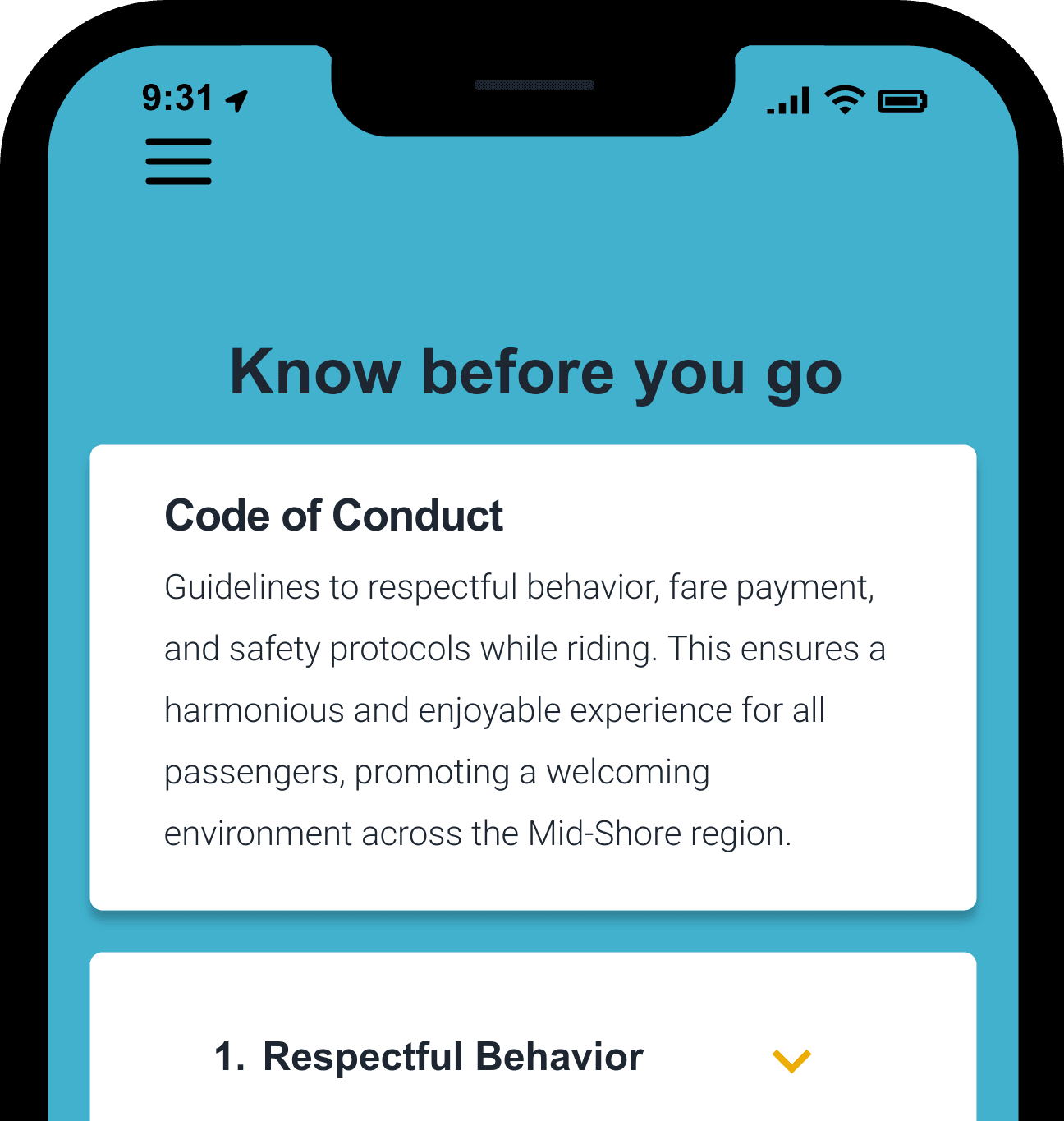 Sample mobile web page with a code of conduct